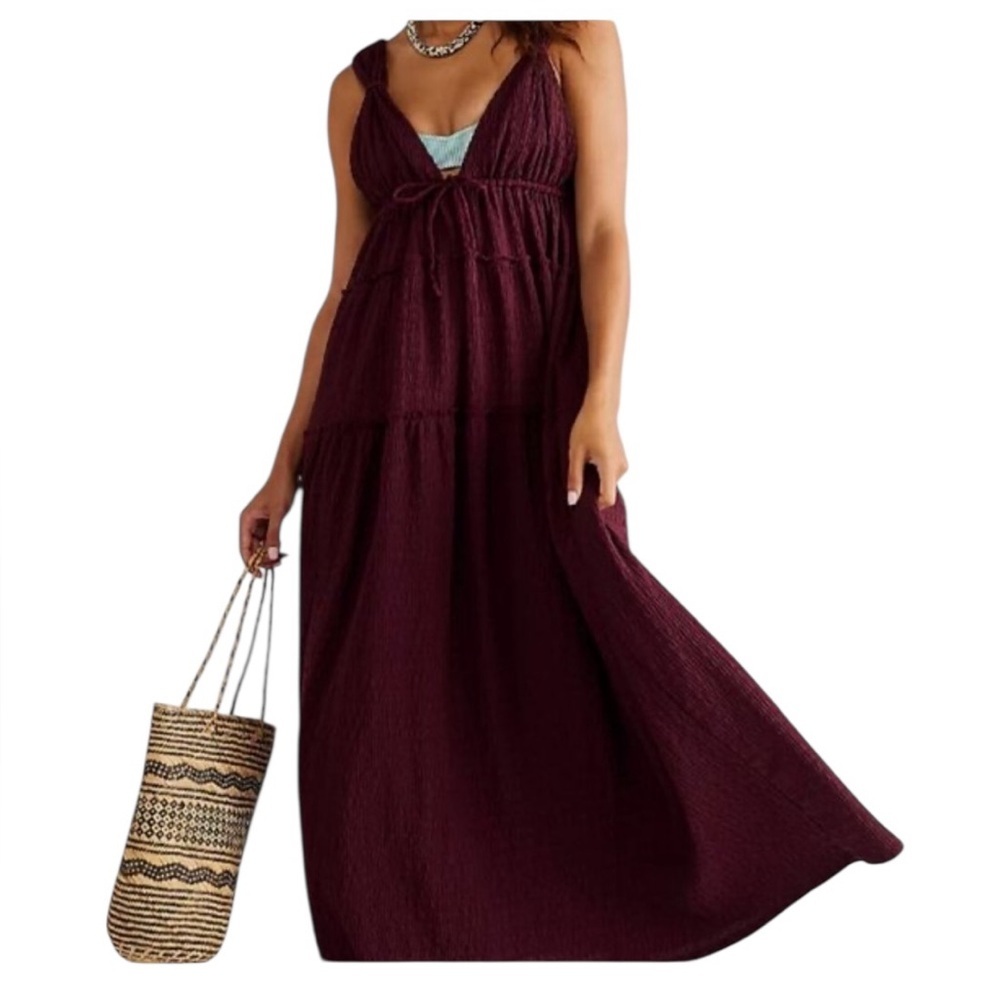 Free People Beach NEW Martina Burgundy Maxi Dress